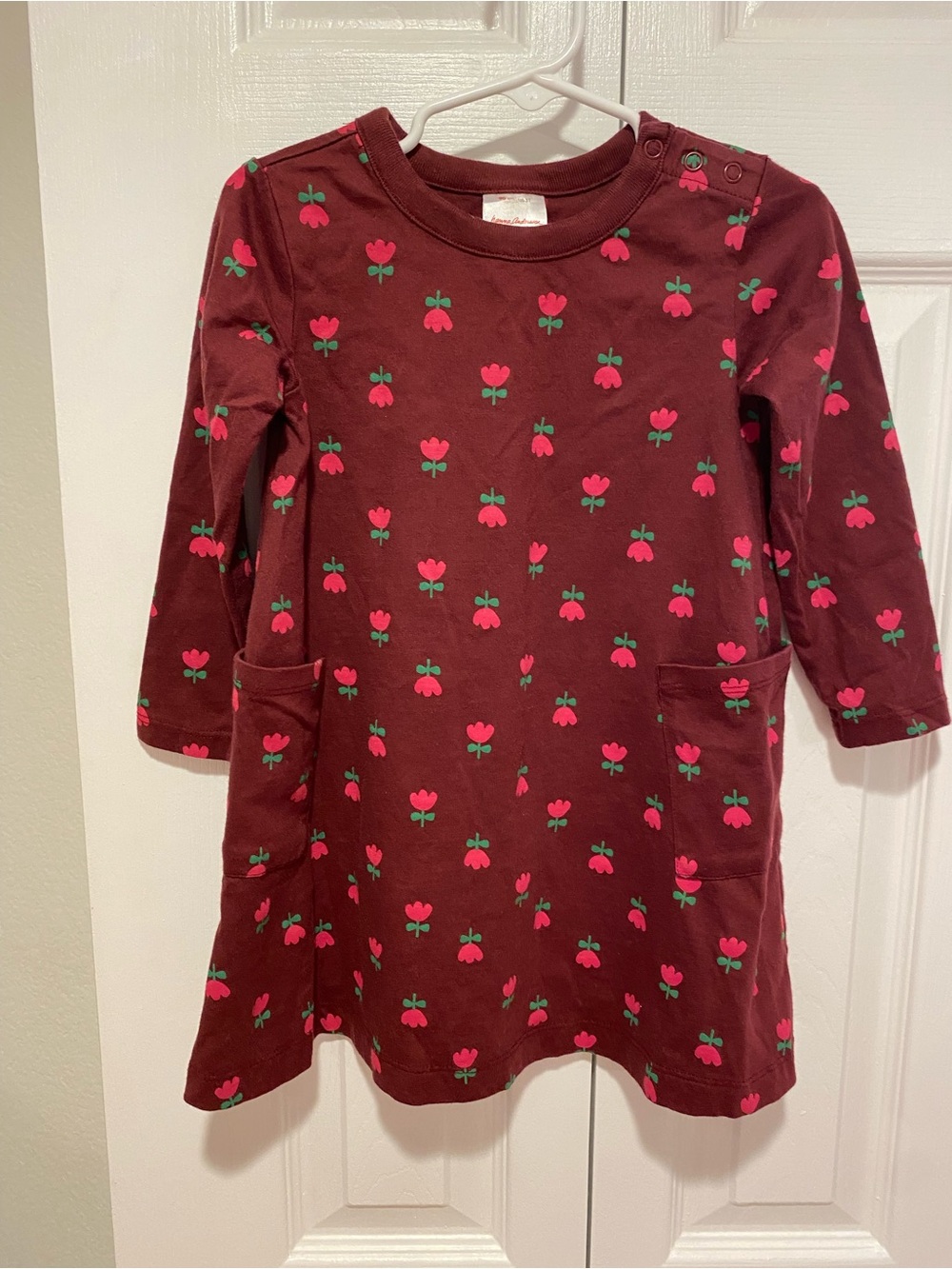 Hanna Andersson Maroon Dress with Pink & Green Floral Print Size 3T